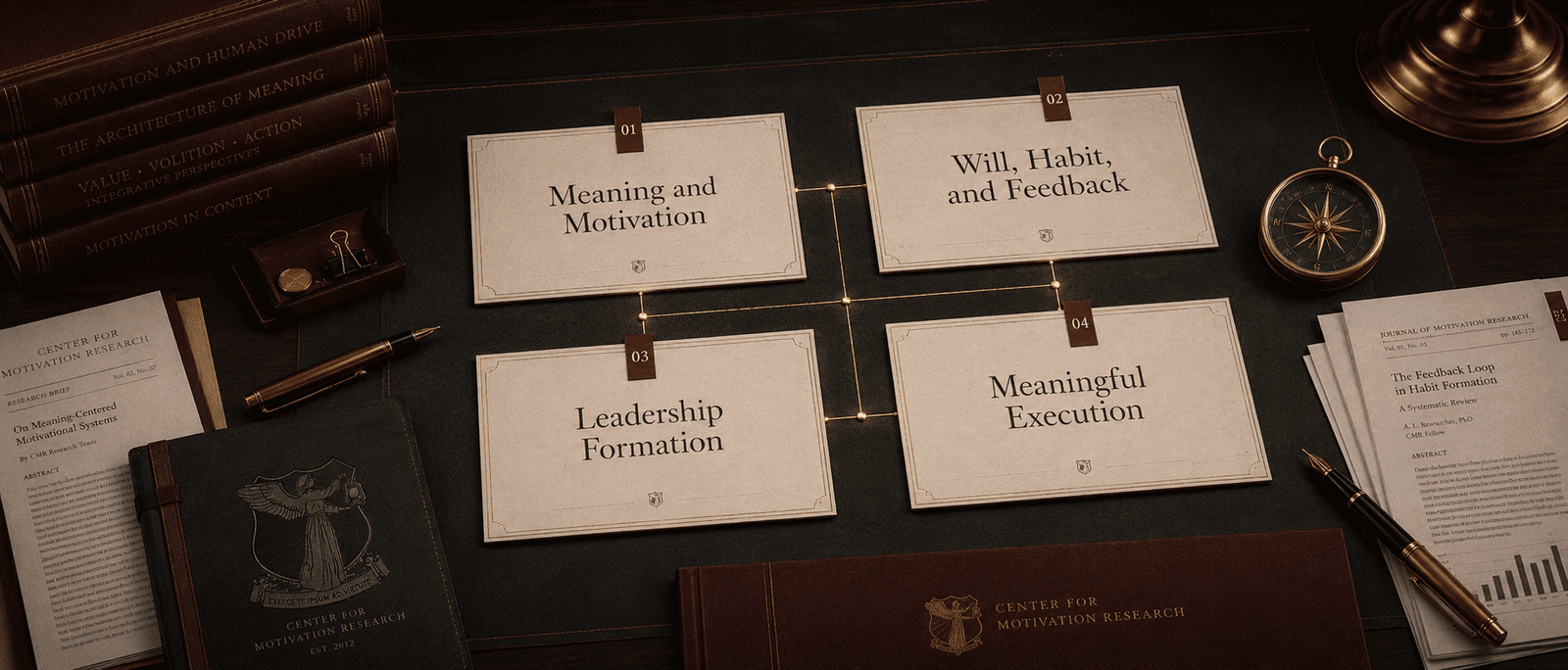 Featured research papers board for the Center for Motivation Research